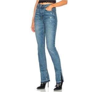GRLFRND X Revolve Natalia Letter High Rise Slim Button Fly split-Ankle Raw Hem